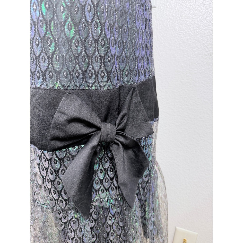 Vintage Inspired Iridescent Peacock Lace Drop Waist Flapper Midi Dress 4 - Picture 6 of 12